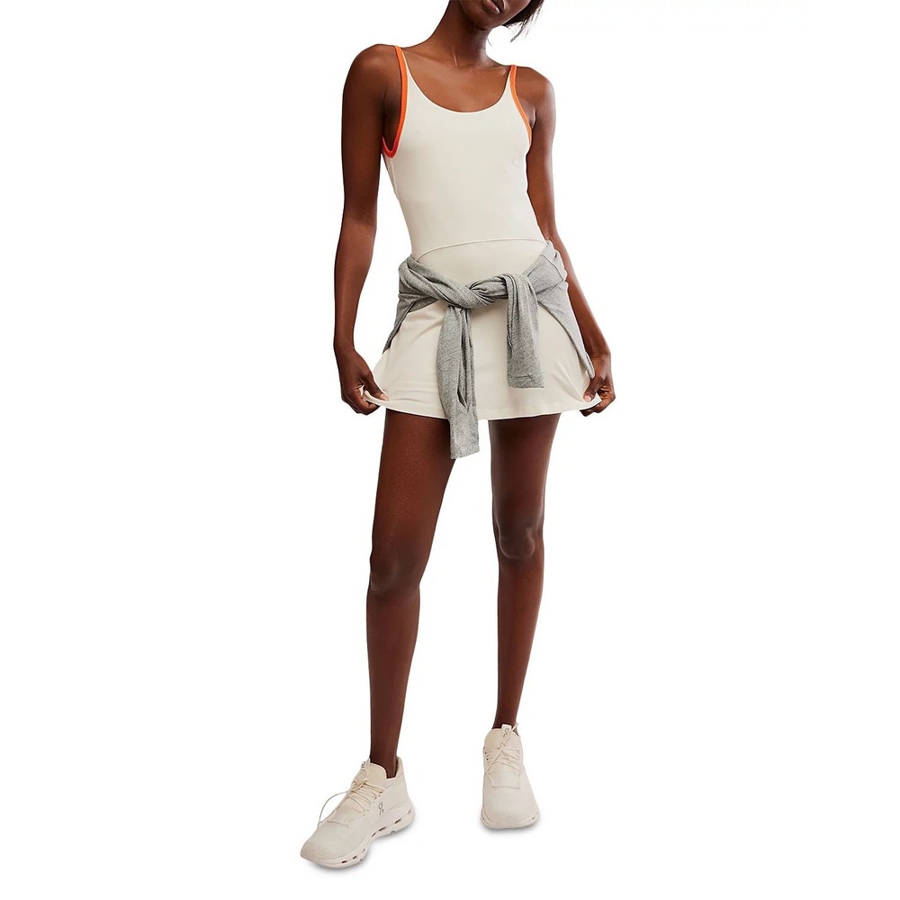 FP Movement Free People Hot Shot Skortsie Romper White Orange Size Large‎ NWT